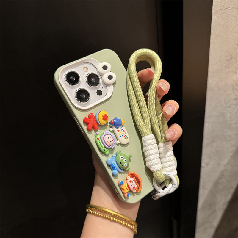 Cartoon Cute Silicone Phone Case with Lanyard for iPhone 14, 15, 16 Series