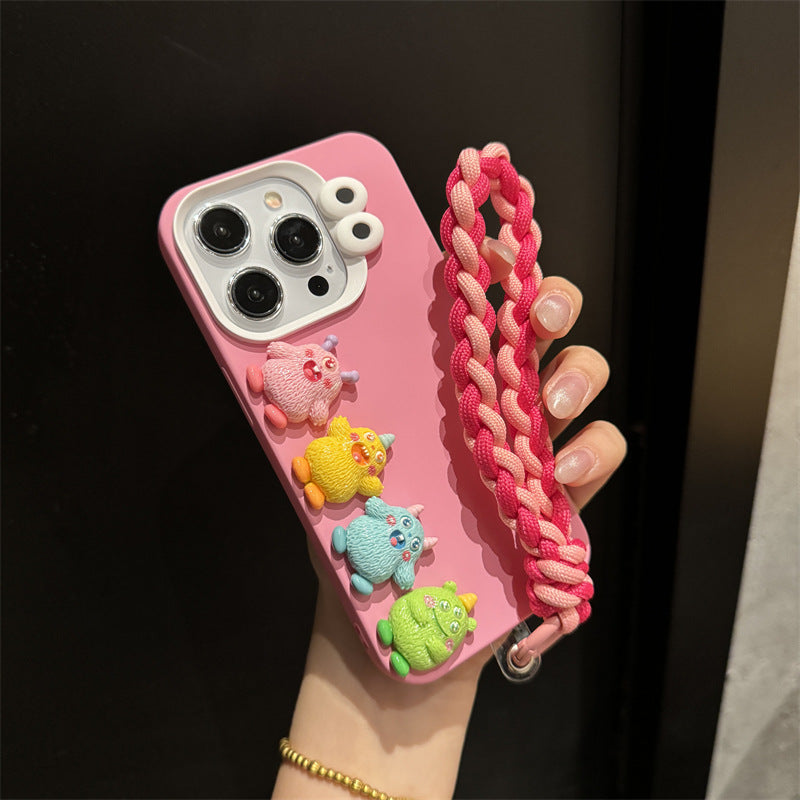 Cartoon Cute Silicone Phone Case with Lanyard for iPhone 14, 15, 16 Series