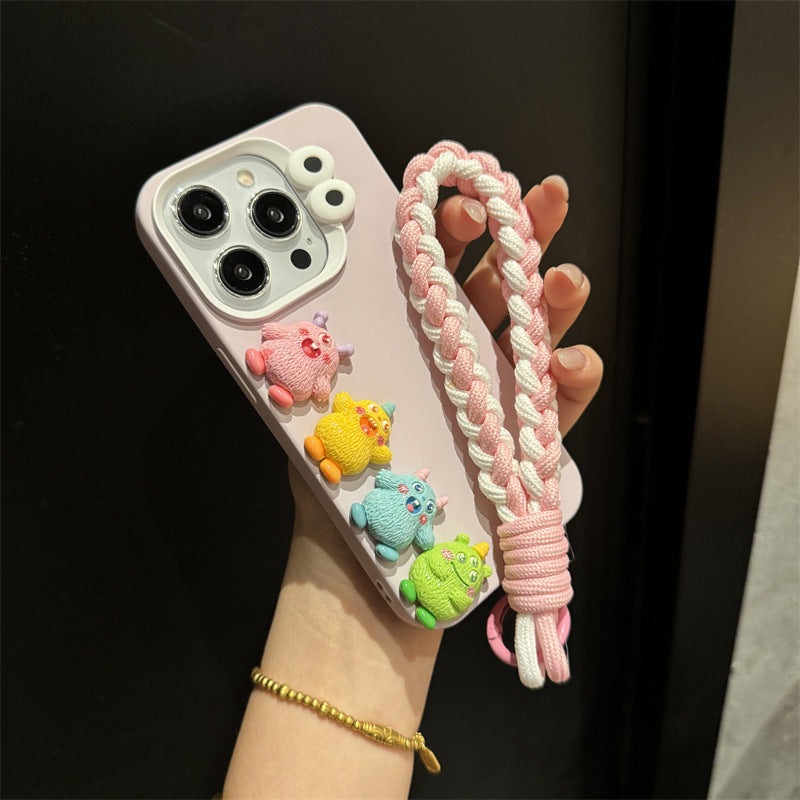 Cartoon Cute Silicone Phone Case with Lanyard for iPhone 14, 15, 16 Series
