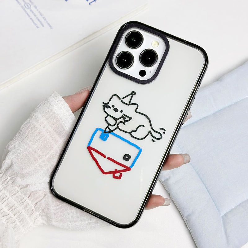 Clear Slim Cat Design Case for iPhone 16 Pro