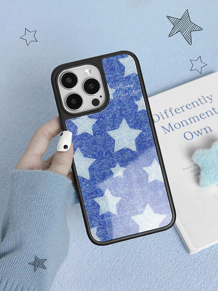 Denim Star & Carbon Fiber Magnetic Phone Case for iPhone 16 Pro - MagSafe Compatible Rugged Protective Cove