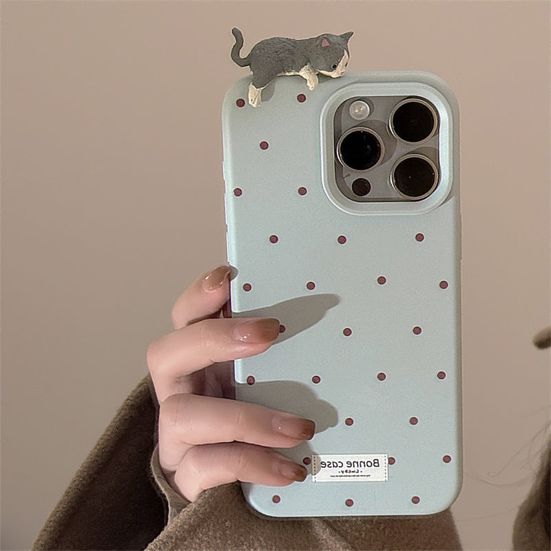 Capa de telefone Dopamine Polka Dot 3D Cat para iPhone 15 Pro Max