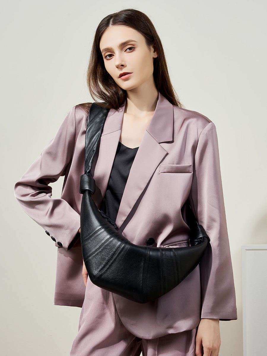Genuine Sheepskin Croissant Bag | Soft Leather Hobo Bag | Chic Shoulder & Crossbody Bag