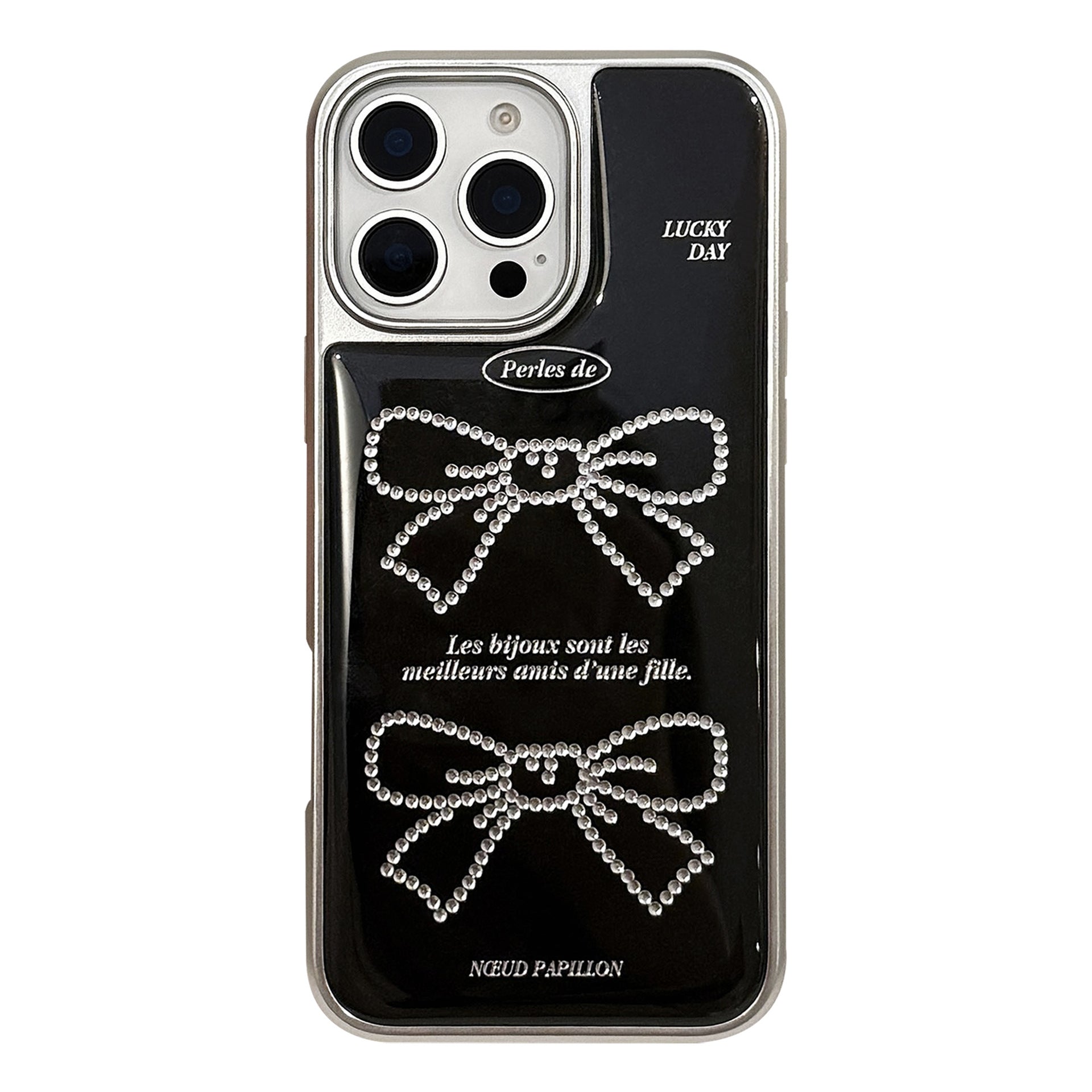 Gold Foil Bow Glitter iPhone 15 Pro Max Case – Slim Shockproof TPU Cover with 3D Buttons