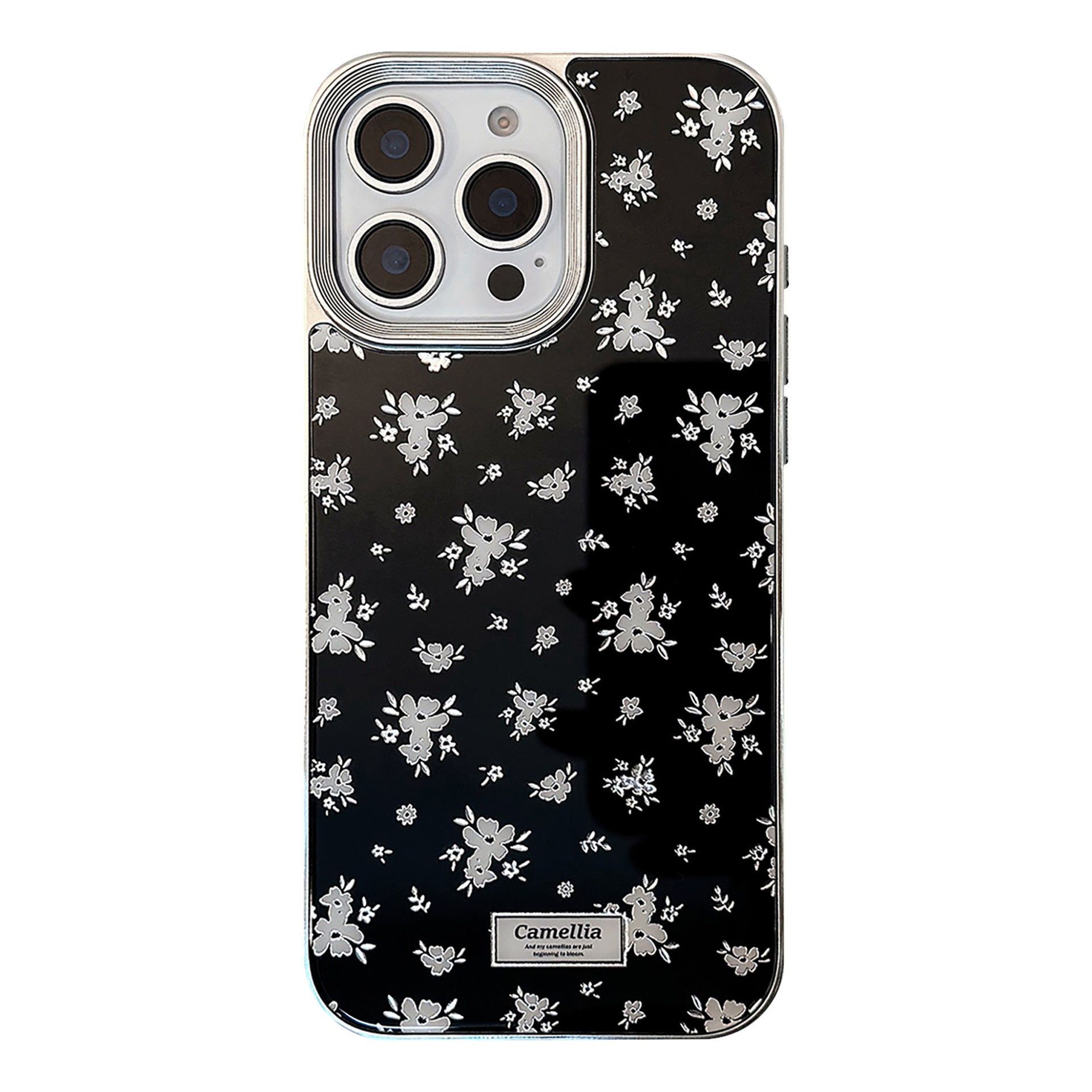 Gothic Flower iPhone 15 Pro Max Case – Silver Electroplated Dark Botanical Cover