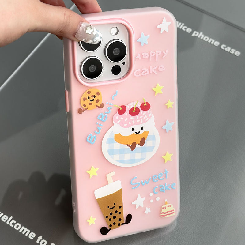 Birthday Cake Silky iPhone 16 Pro Max Case – Skin-Friendly Jelly Cover with Anti-Slip Strap
