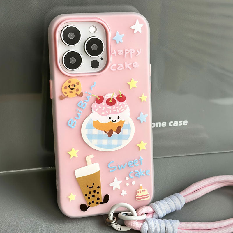 Birthday Cake Silky iPhone 16 Pro Max Case – Skin-Friendly Jelly Cover with Anti-Slip Strap