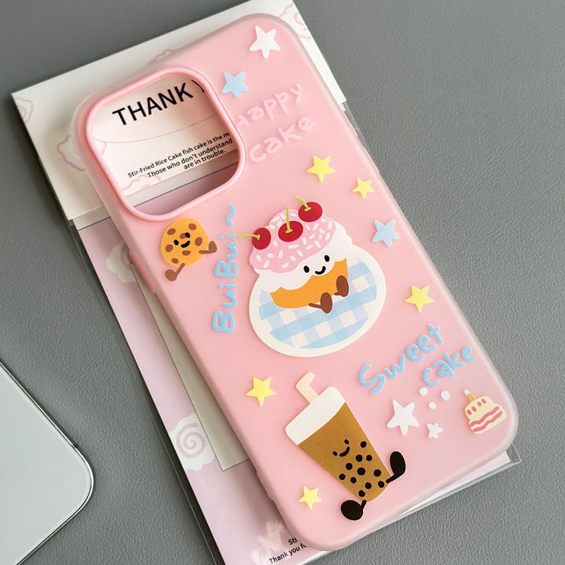 Birthday Cake Silky iPhone 16 Pro Max Case – Skin-Friendly Jelly Cover with Anti-Slip Strap
