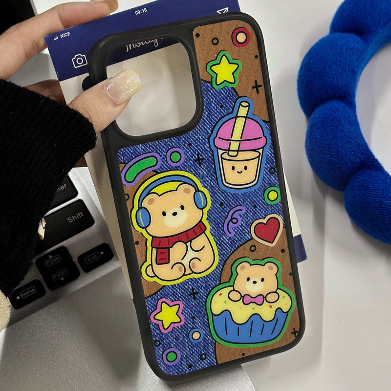 Cartoon Bear Magnetic Matte iPhone 16 Pro Case – Carbon Fiber Armor