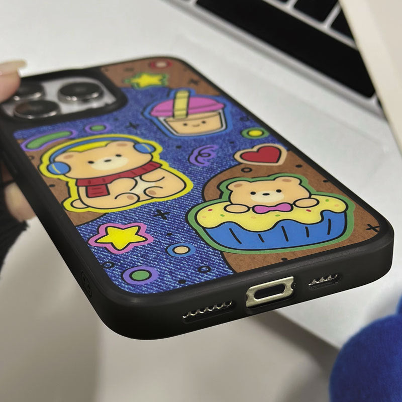 Cartoon Bear Magnetic Matte iPhone 16 Pro Case – Carbon Fiber Armor