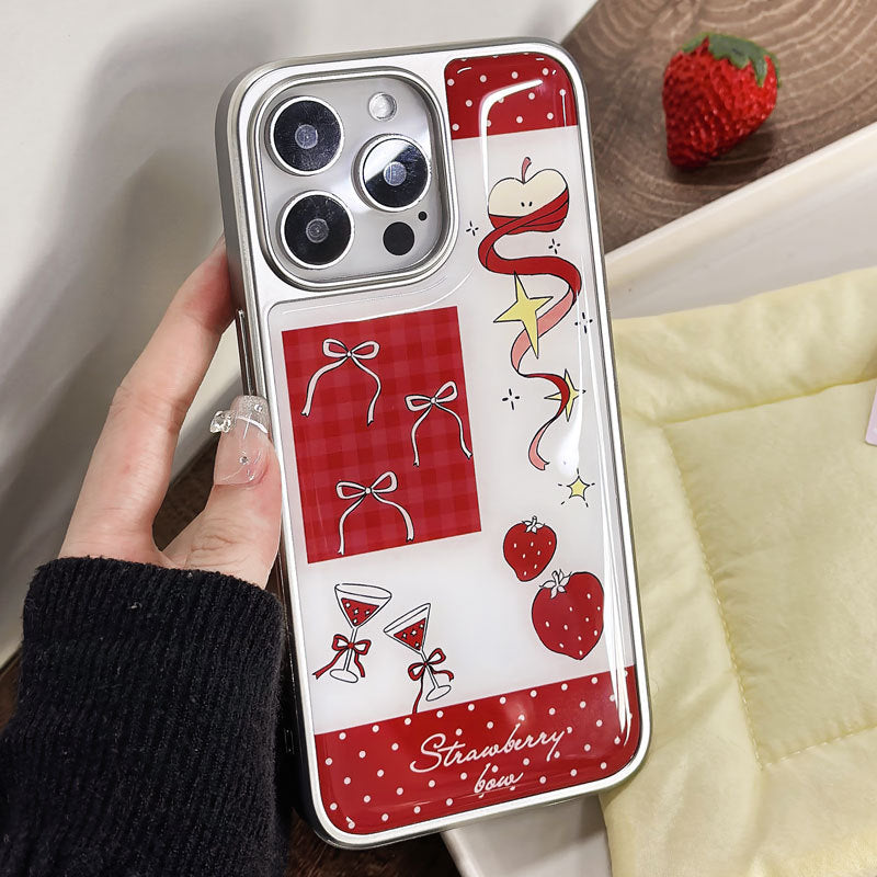 JOJOShop Red Bow Plated Silver Edge Case for iPhone 16 Pro Max