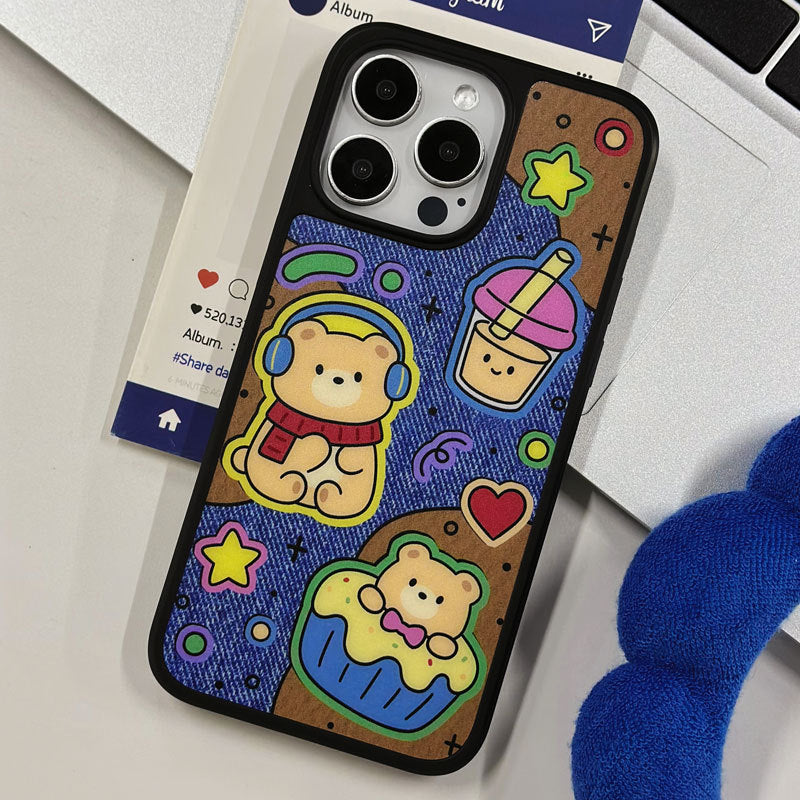 Cartoon Bear Magnetic Matte iPhone 16 Pro Case – Carbon Fiber Armor
