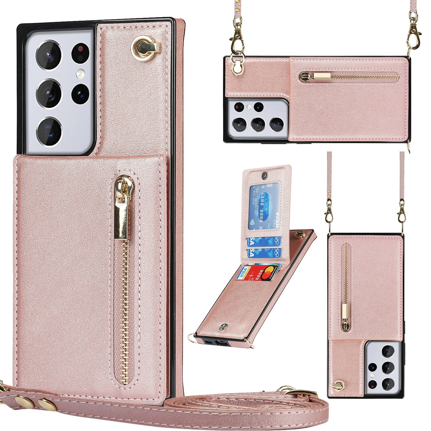 Leather Crossbody Wallet Phone Case for Samsung S24+ | Anti-Drop Protection, 4 Card Slots & RFID Blocking – Slim Adjustable Strap Cover