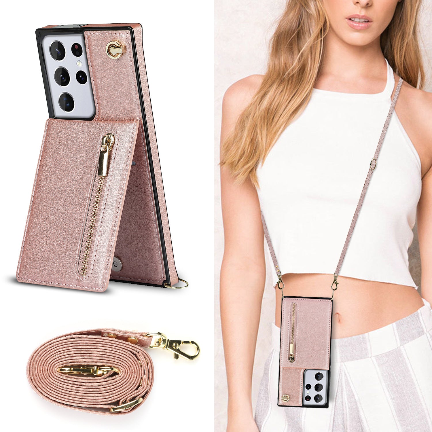 Leather Crossbody Wallet Phone Case for Samsung S24+ | Anti-Drop Protection, 4 Card Slots & RFID Blocking – Slim Adjustable Strap Cover