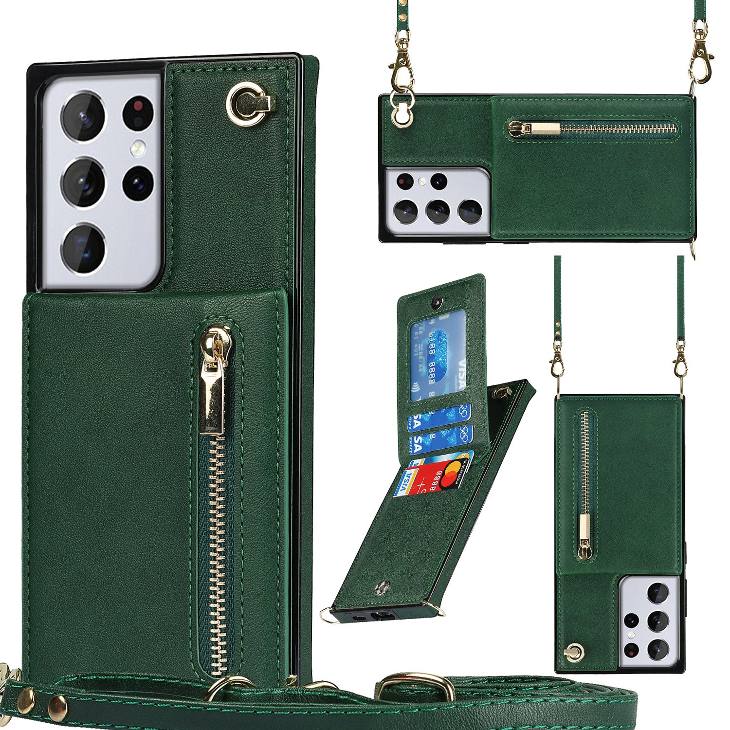 Leather Crossbody Wallet Phone Case for Samsung S24+ | Anti-Drop Protection, 4 Card Slots & RFID Blocking – Slim Adjustable Strap Cover