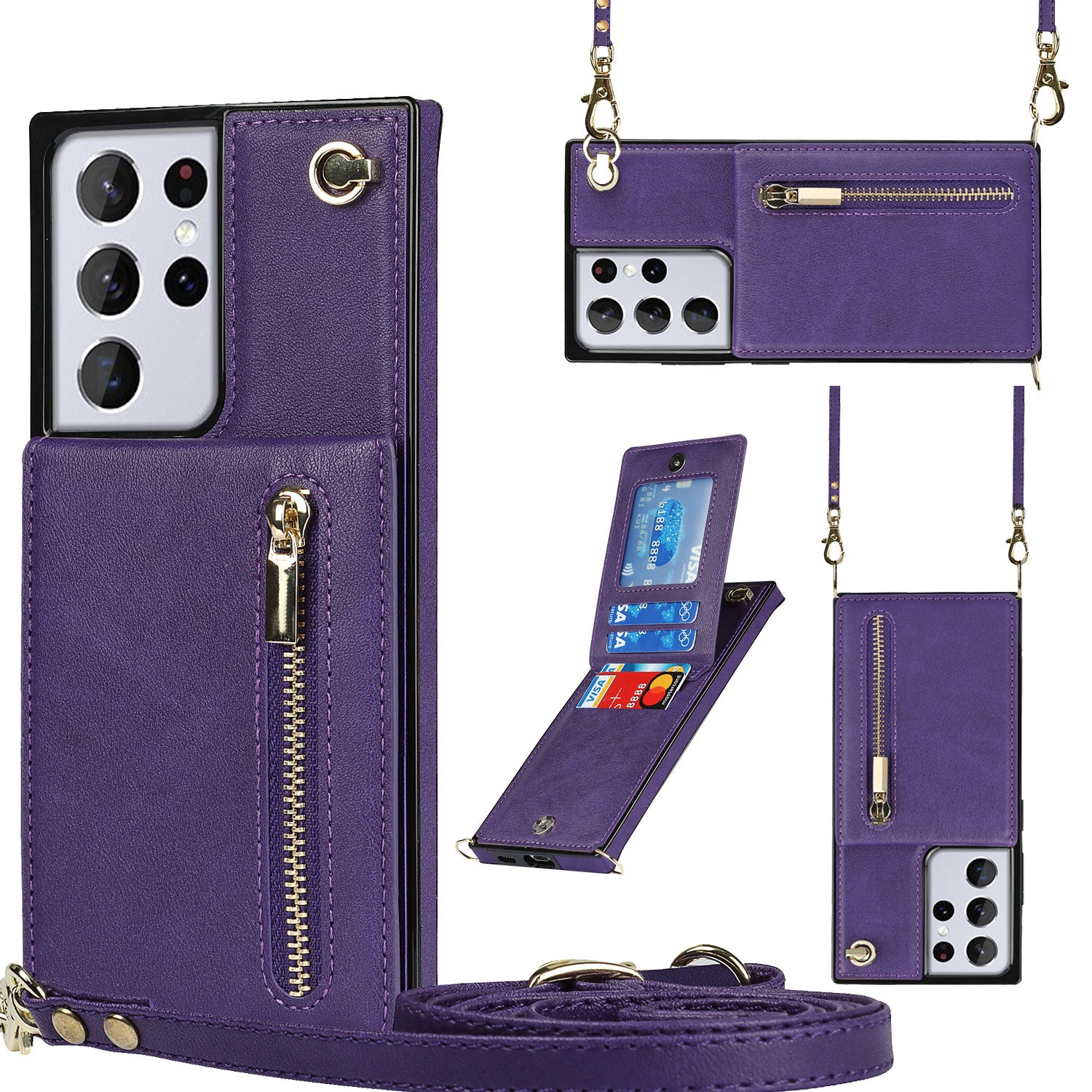 Leather Crossbody Wallet Phone Case for Samsung S24+ | Anti-Drop Protection, 4 Card Slots & RFID Blocking – Slim Adjustable Strap Cover