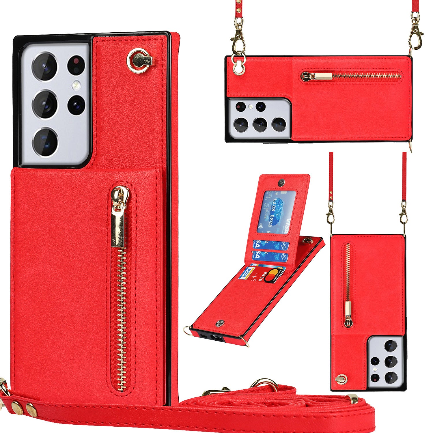 Leather Crossbody Wallet Phone Case for Samsung S24+ | Anti-Drop Protection, 4 Card Slots & RFID Blocking – Slim Adjustable Strap Cover