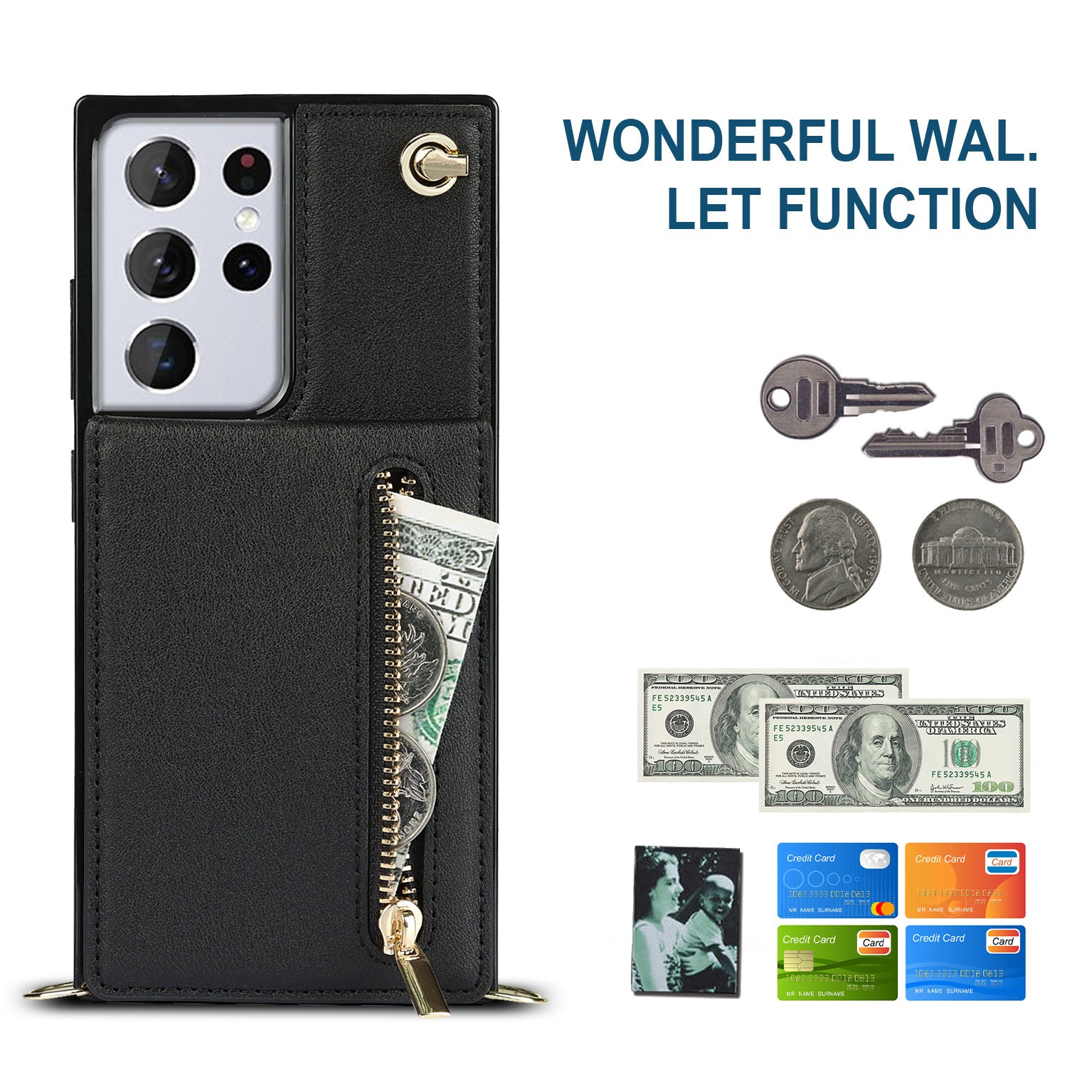 Leather Crossbody Wallet Phone Case for Samsung S24+ | Anti-Drop Protection, 4 Card Slots & RFID Blocking – Slim Adjustable Strap Cover