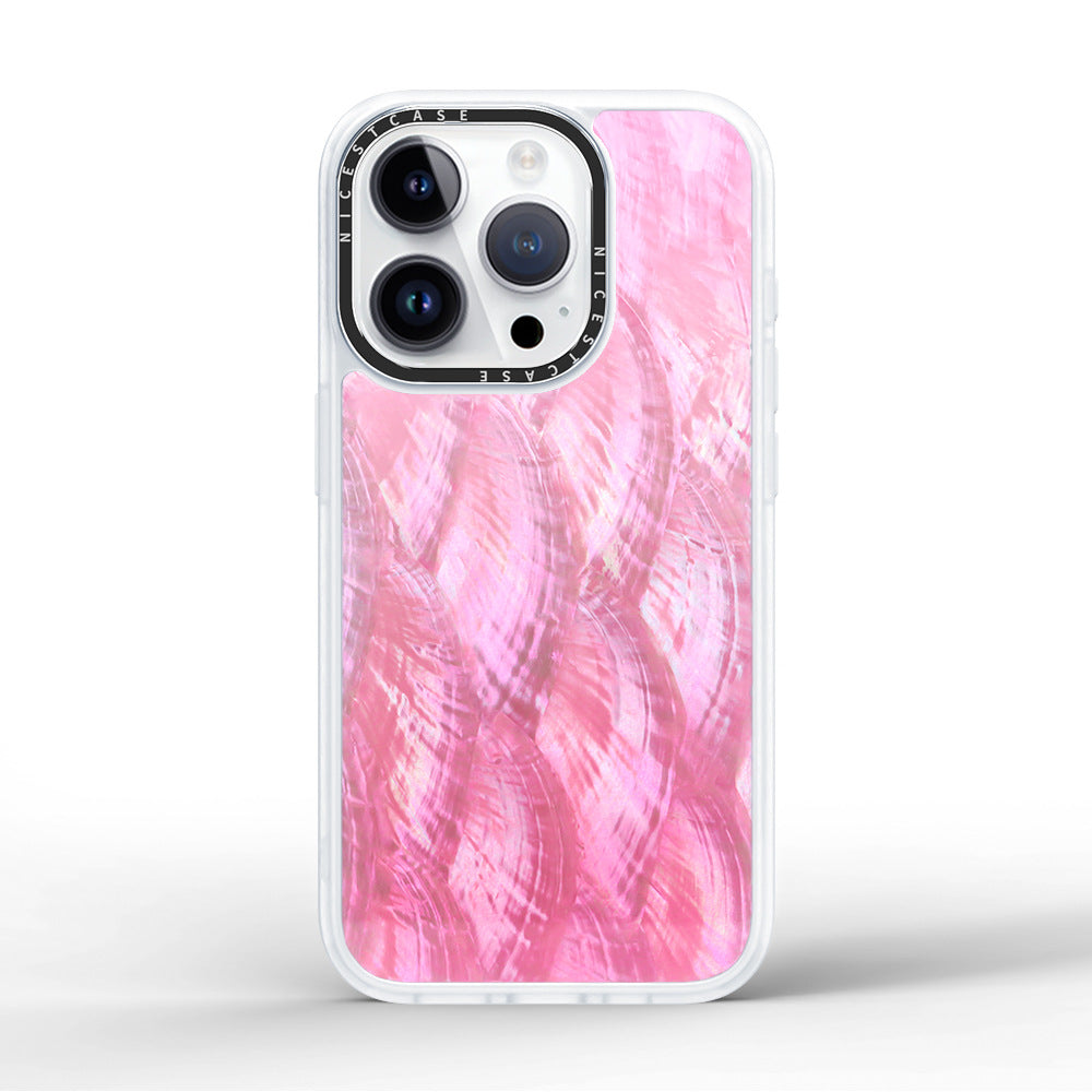 Luxury Pink iPhone 16 Phone Cases with Natural Mother of Pearl Shell Design