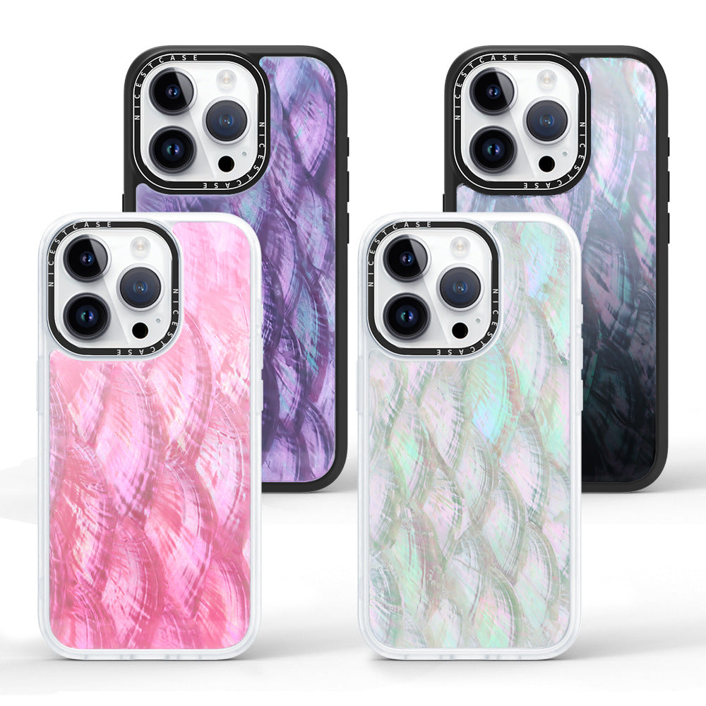 Luxury Pink iPhone 16 Phone Cases with Natural Mother of Pearl Shell Design