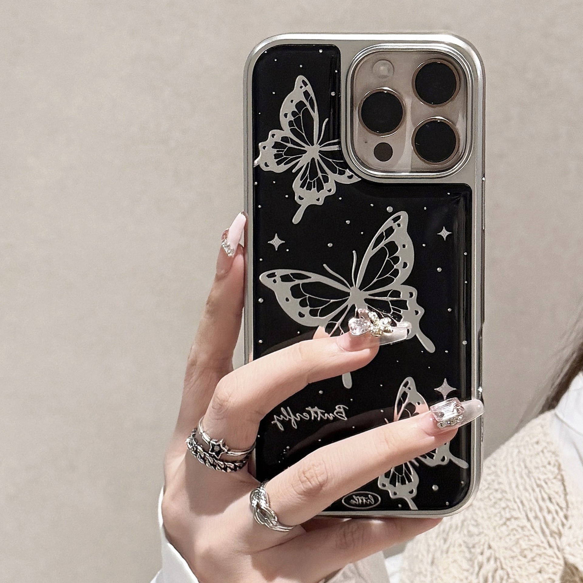 Luxury Gold-Toned Butterfly Phone Case for iPhone 16 Pro Max