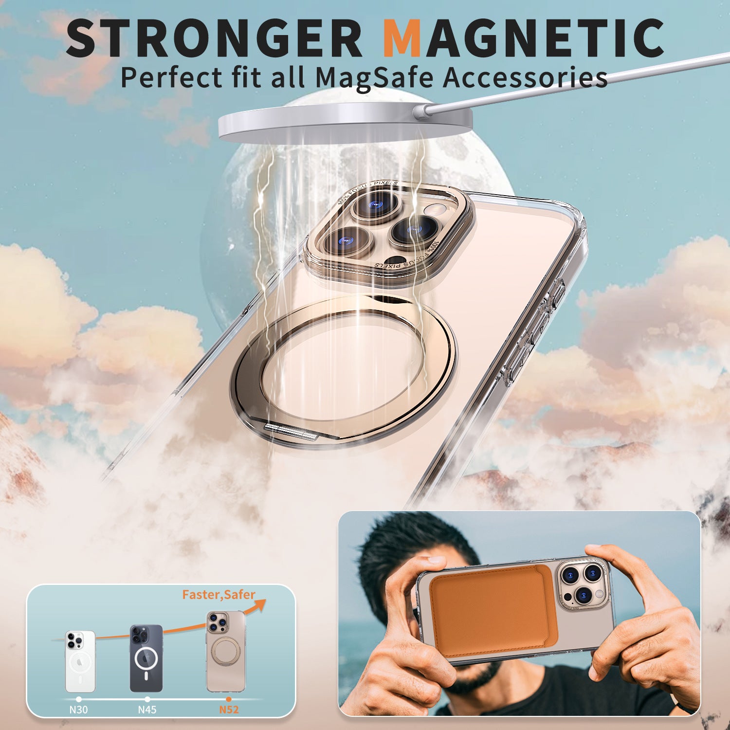 Capa de telefone magnética original com suporte giratório 360° para iPhone 16 Pro Max 