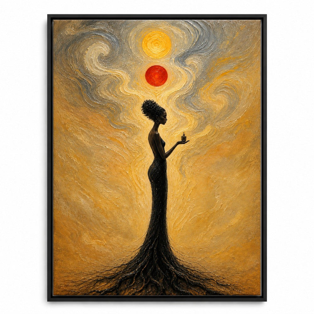 Celestial Balance Surreal Woman Floating Frame Wall Art - 01