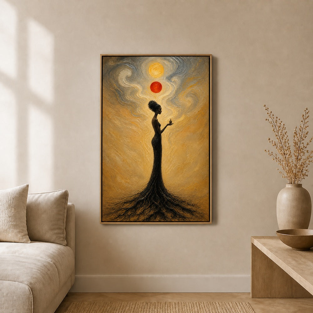 Celestial Balance Surreal Woman Floating Frame Wall Art - 02