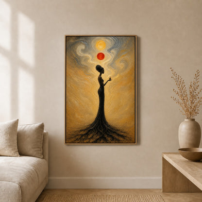 Celestial Balance Surreal Woman Floating Frame Wall Art - 02