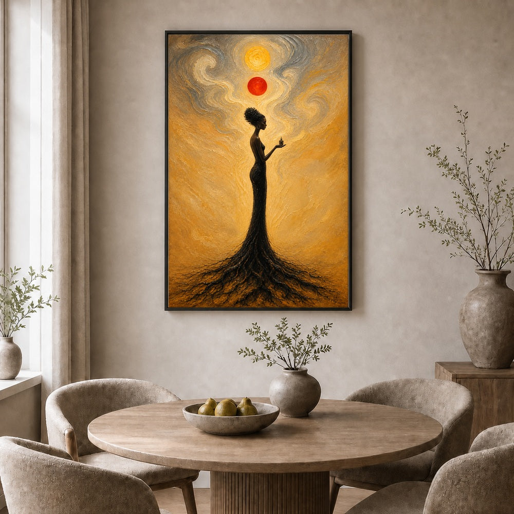 Celestial Balance Surreal Woman Floating Frame Wall Art - 02b