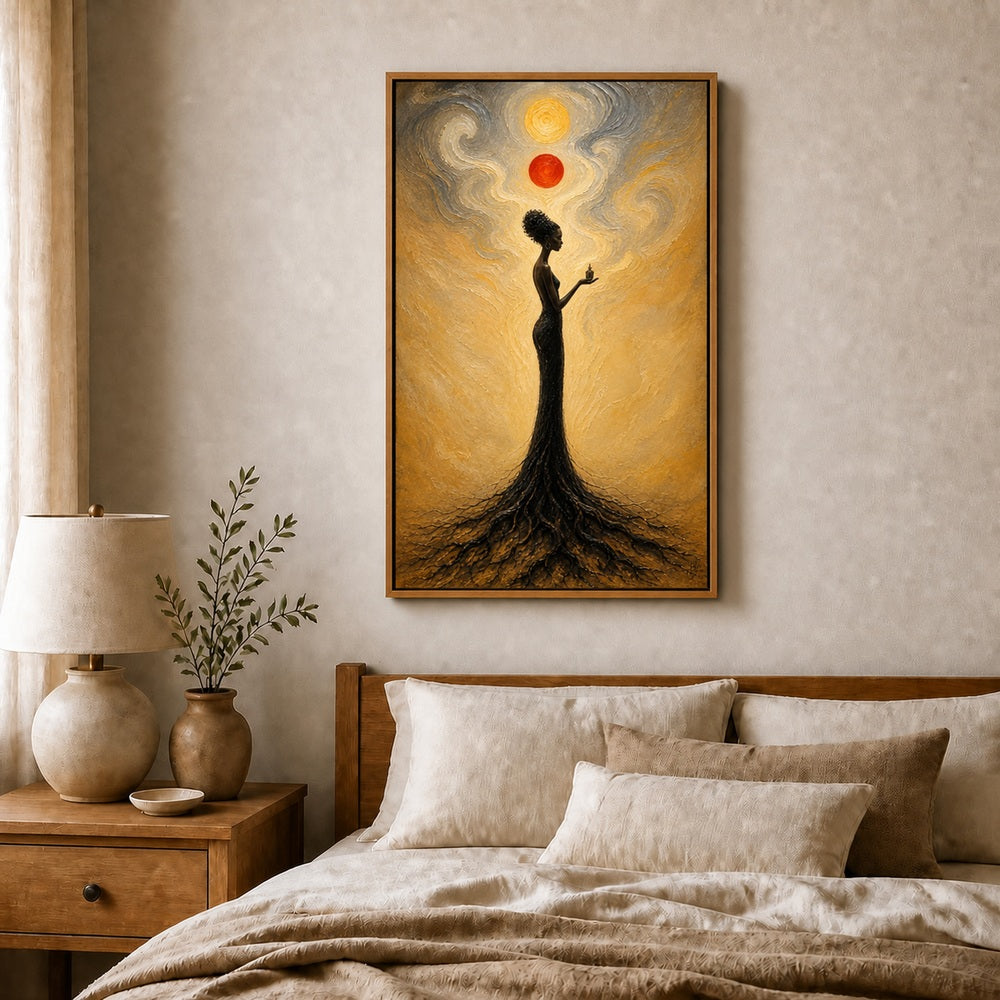 Celestial Balance Surreal Woman Floating Frame Wall Art - 04