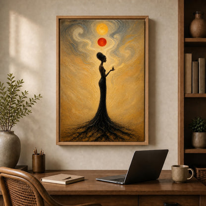 Celestial Balance Surreal Woman Floating Frame Wall Art - 05