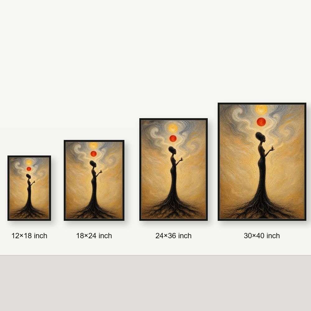 Celestial Balance Surreal Woman Floating Frame Wall Art - 06
