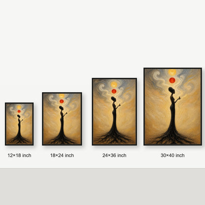 Celestial Balance Surreal Woman Floating Frame Wall Art - 06