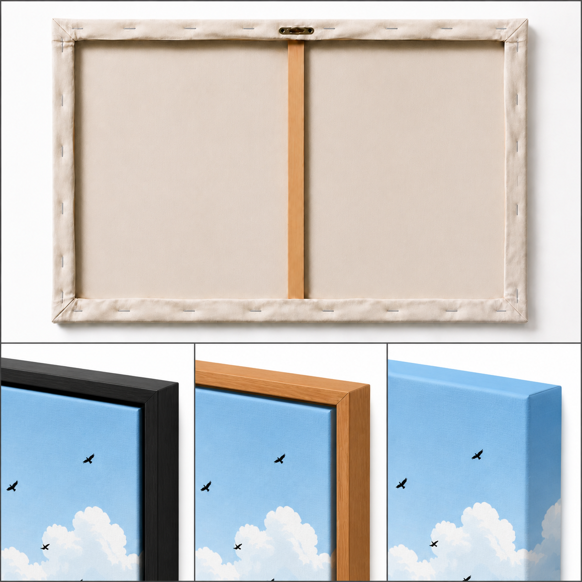Blue Mountain Pine Forest Floating Frame Wall Art - Three Finish frame corner macro details