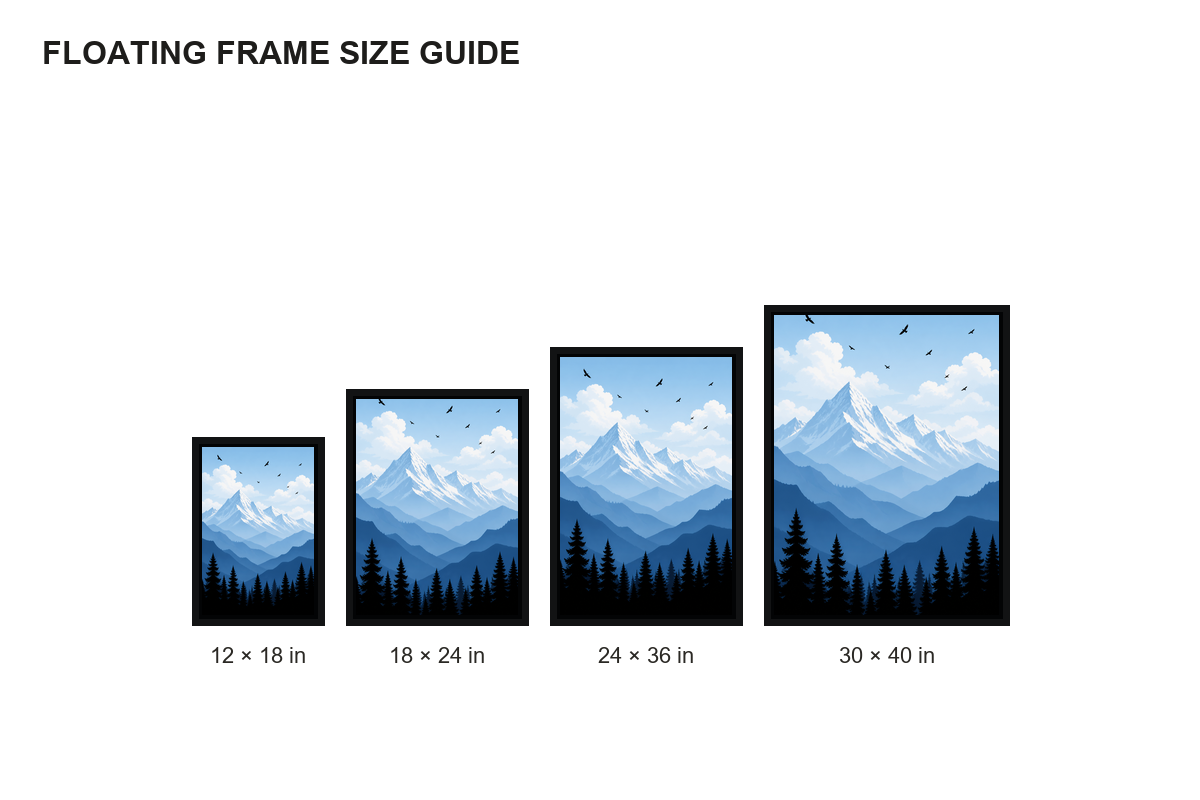 Blue Mountain Pine Forest Canvas Wall Art - Floating Frame Size Guide