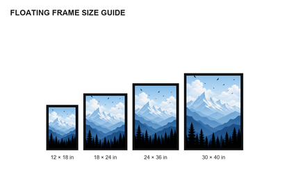 Blue Mountain Pine Forest Canvas Wall Art - Floating Frame Size Guide