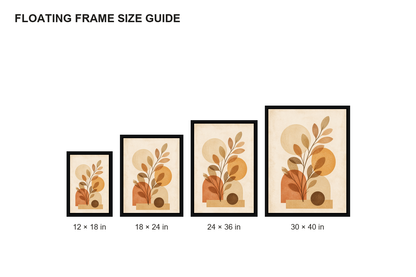 Boho Botanical Geometric Canvas Wall Art - Floating Frame Size Guide