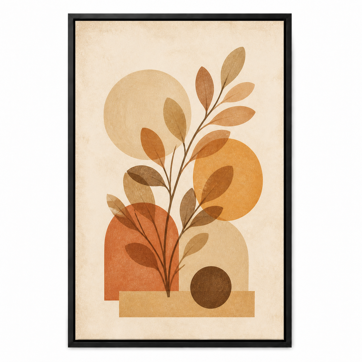 Boho Botanical Geometric Canvas Wall Art - Black Frame white background SKU