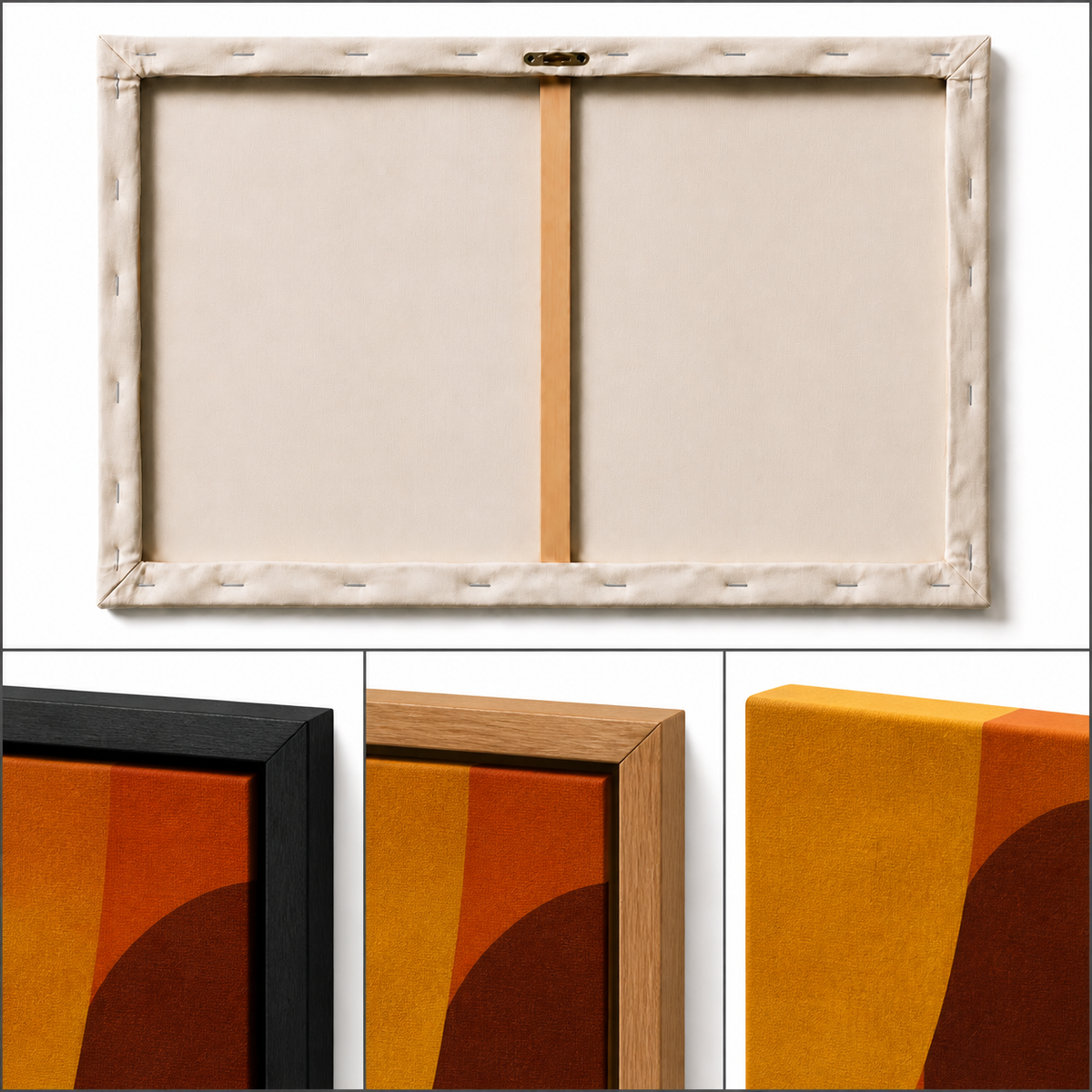 Retro Arches Geometric Floating Frame Wall Art - Three Finish frame corner macro details