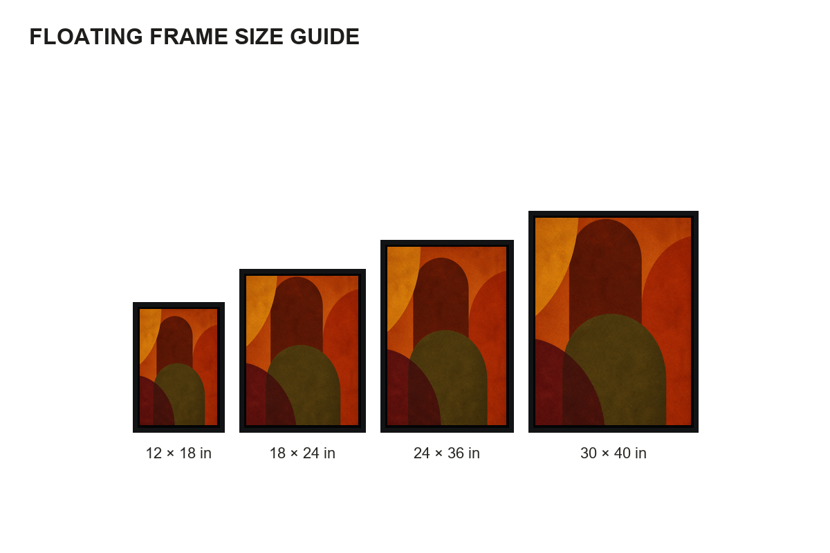 Retro Arches Abstract Geometric Canvas Wall Art - Floating Frame Size Guide