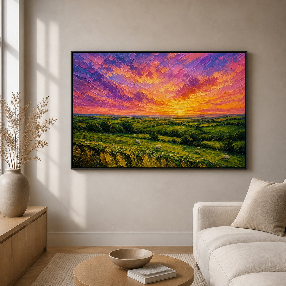 Golden Pastures Impasto Landscape Floating Frame Wall Art - 02