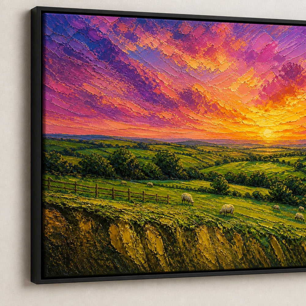 Golden Pastures Impasto Landscape Floating Frame Wall Art - 03