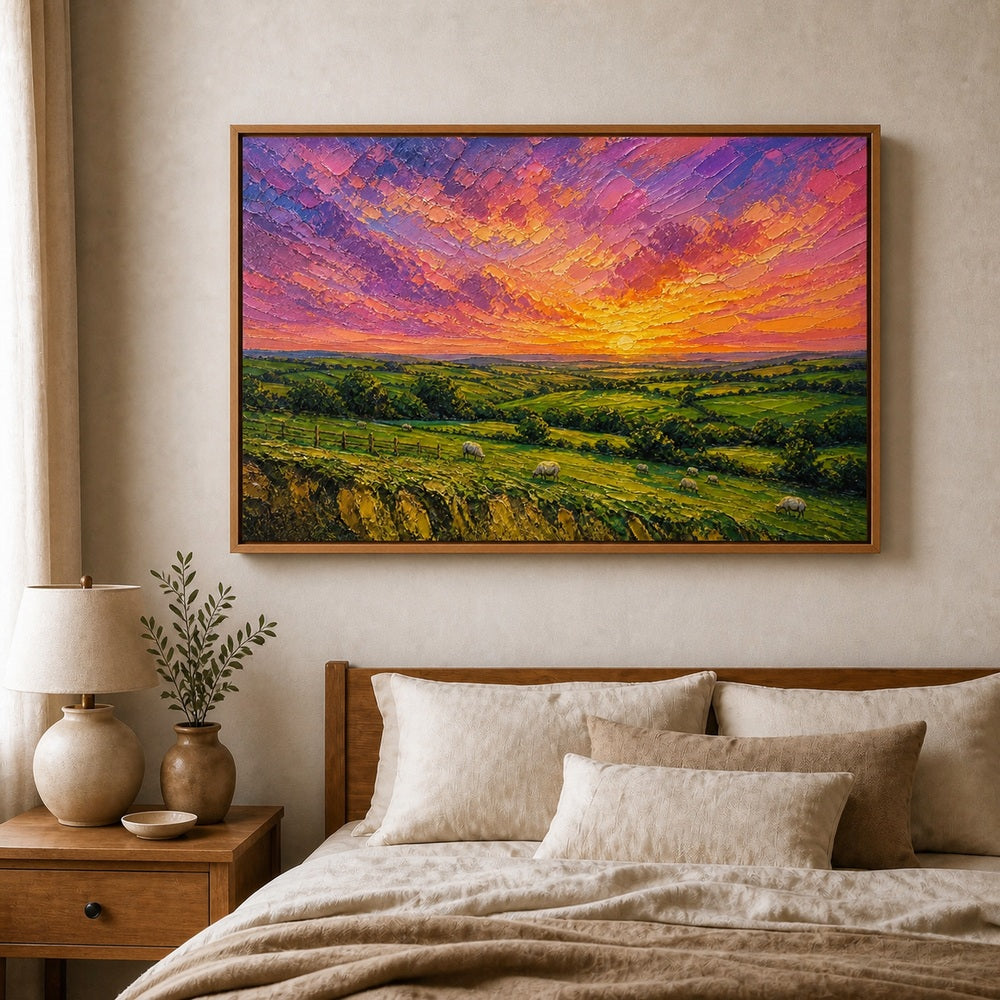 Golden Pastures Impasto Landscape Floating Frame Wall Art - 04
