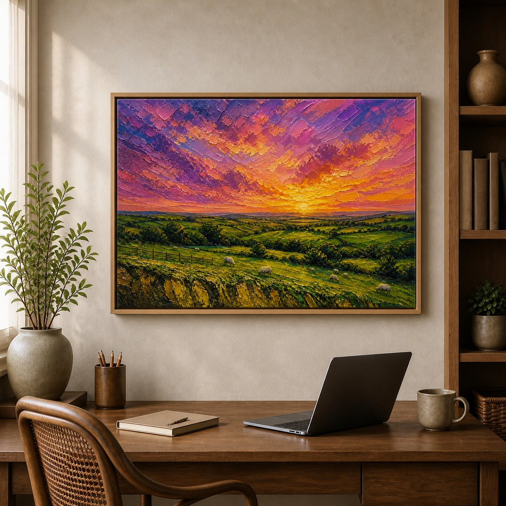 Golden Pastures Impasto Landscape Floating Frame Wall Art - 05