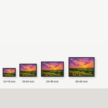 Golden Pastures Impasto Landscape Floating Frame Wall Art - 06