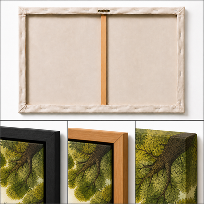 Forest Canopy Birds Floating Frame Wall Art - Three Finish frame corner macro details