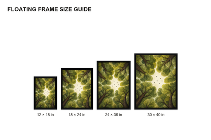 Forest Canopy Birds Canvas Wall Art - Floating Frame Size Guide