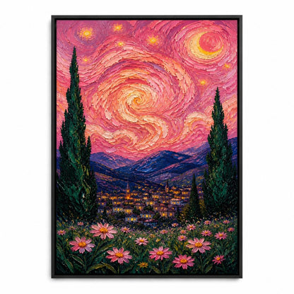 Rose Vortex Village Floating Frame Wall Art - 01