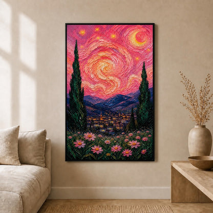 Rose Vortex Village Floating Frame Wall Art - 02
